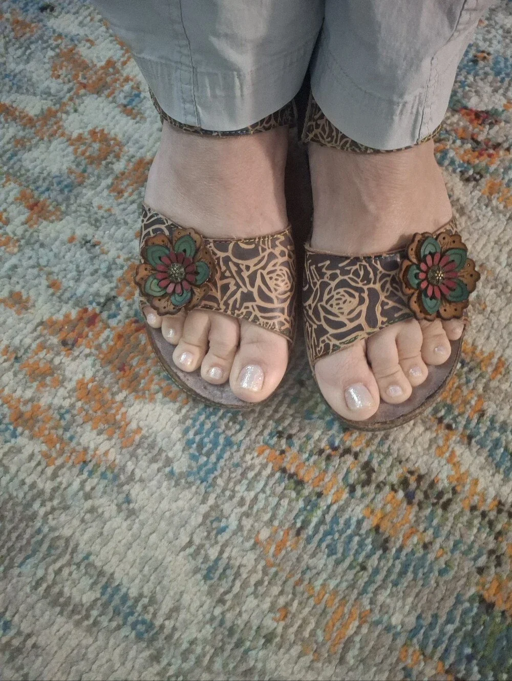 Floral Accent Brown Platform Sandals - Women